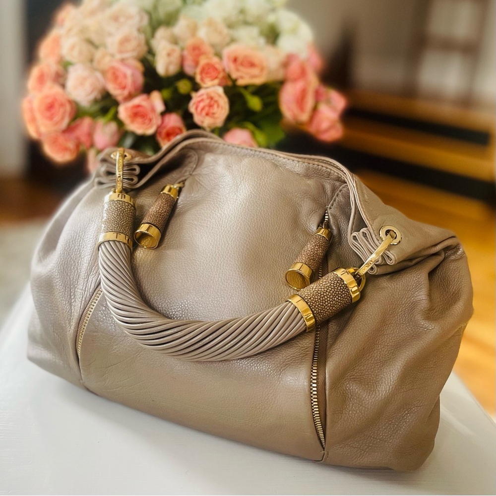 LIMITED EDITION!! Luxury Michael Kors Collection Tonne Calfskin Hobo Taupe Tan